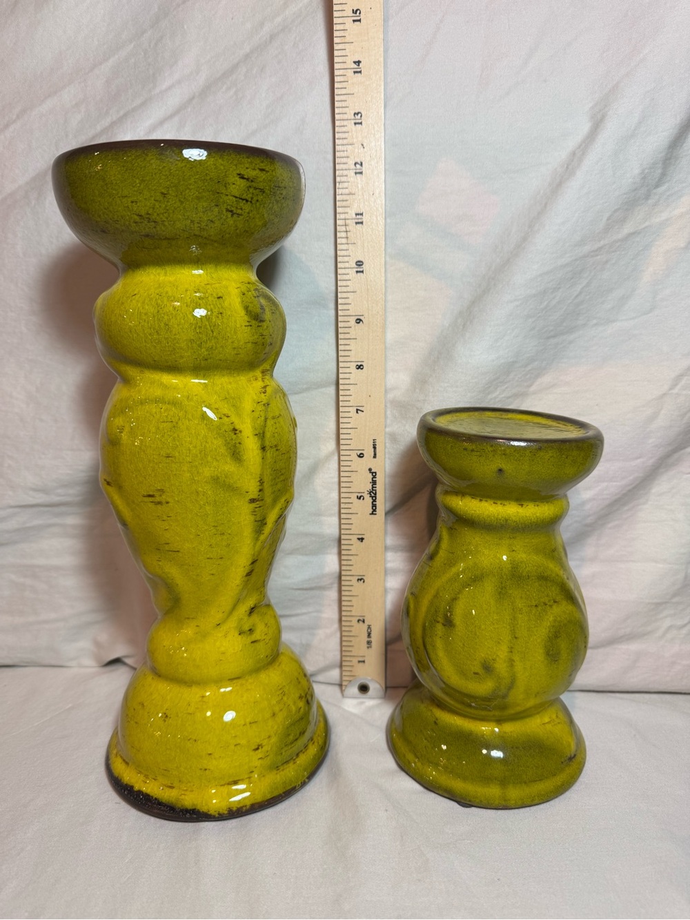 Ceramic Candle Holders in Vibrant Chartreuse - Set of 2
